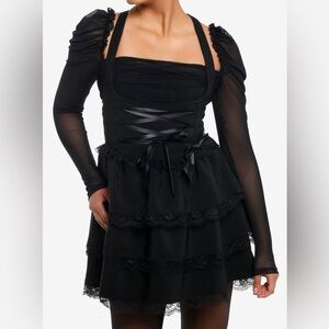 NWT Social Collision Black Tiered Lace Underbust Skirtall